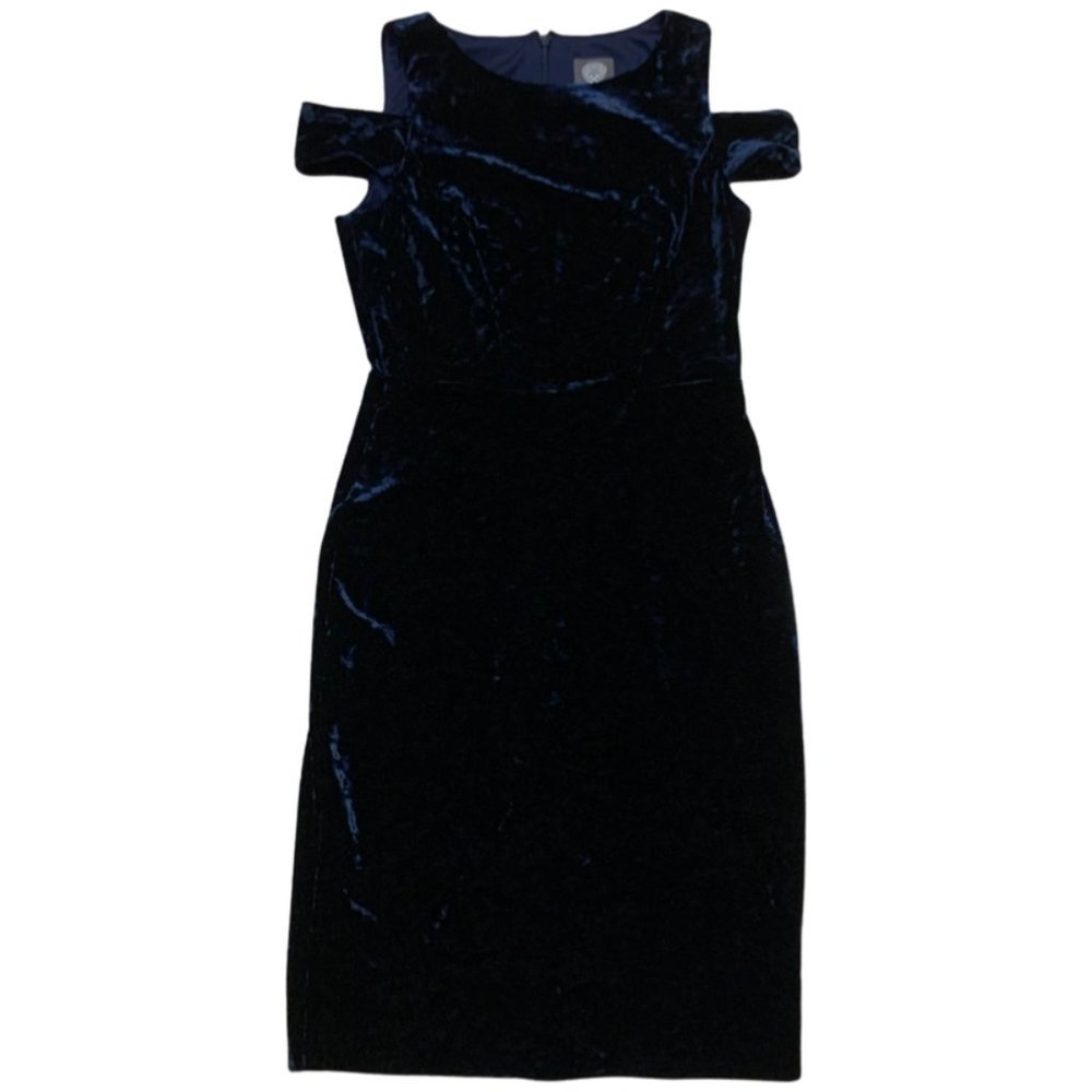 Vince Camuto Navy Moonlit Velvet Off The Shoulder Dress Size 4 Excellent Cond.